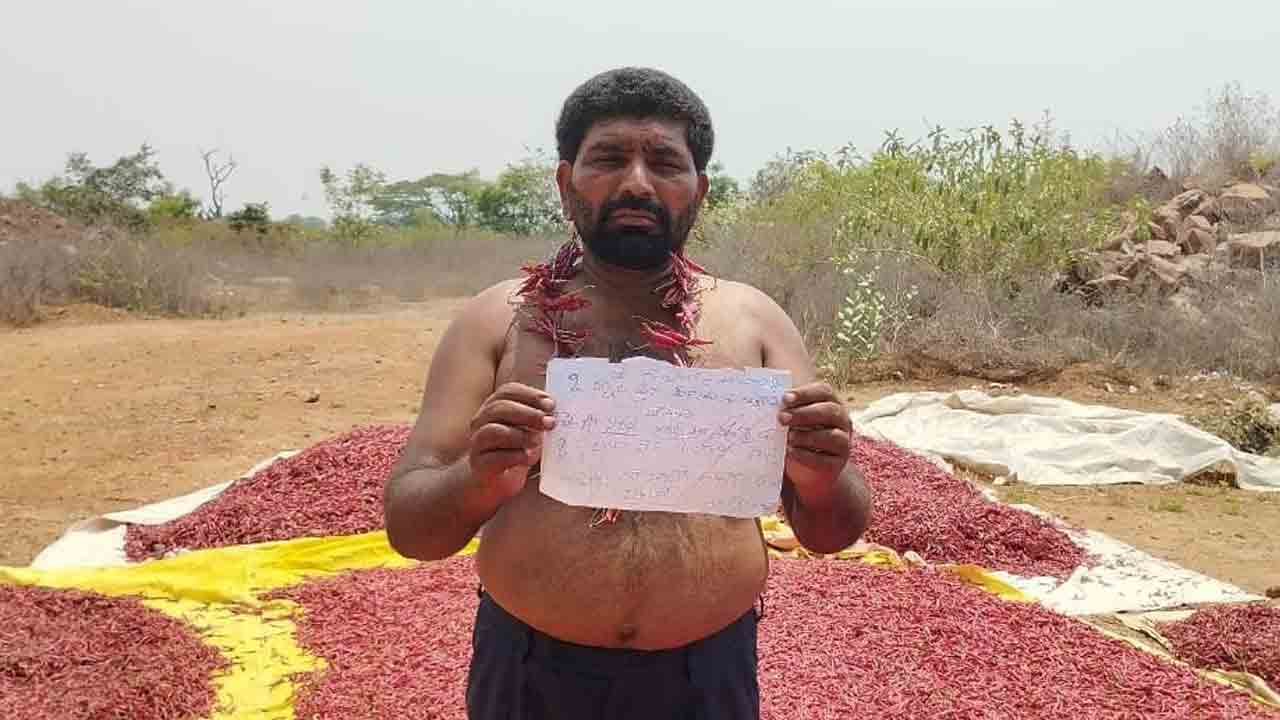 మిర్చి రైతు వినూత్న నిరసన
