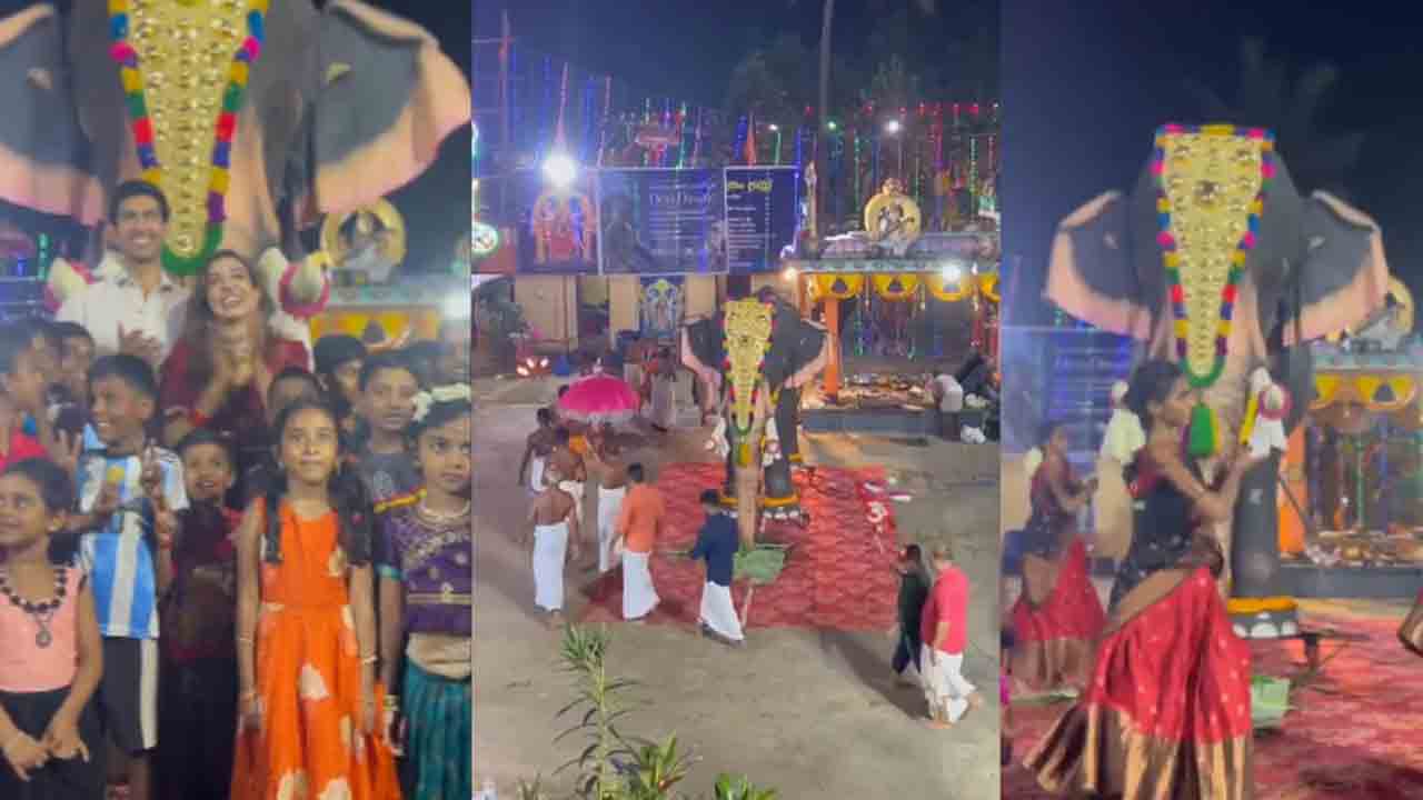 Watch: ఆలయం వద్ద రోబో ఏనుగు సందడి.. చెవులు, తోక ఊపుతూ తొండంతో ఆశీర్వాదం