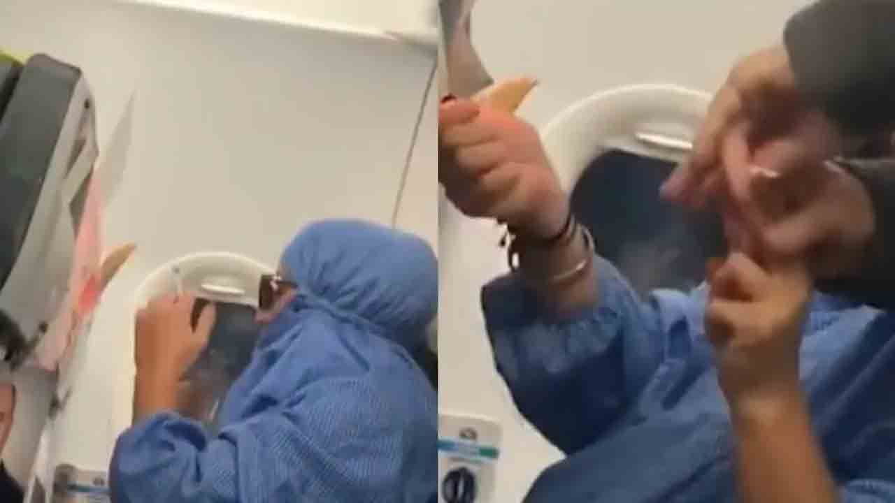 Woman Passenger | విమానంలో మహిళా ప్రయాణికురాలి రచ్చ.. పొగ తాగుతూ.. Viral Video