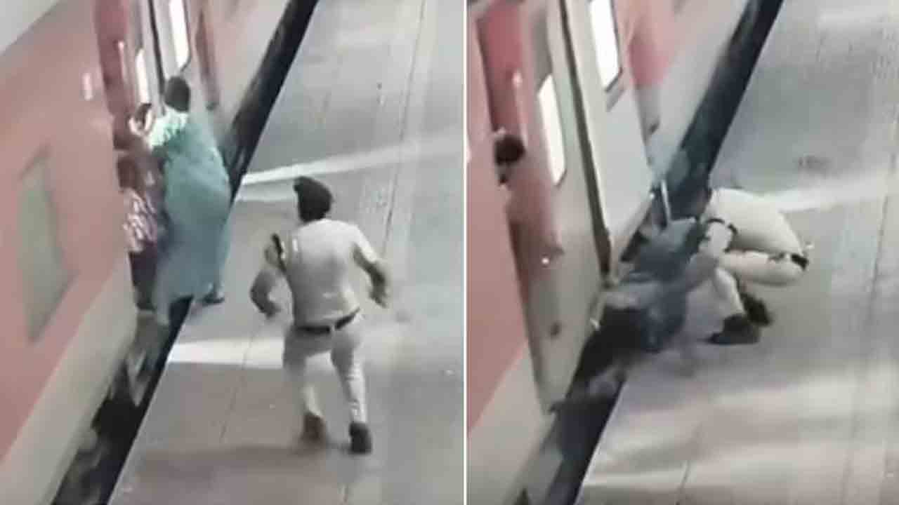 Viral video | కదులుతున్న రైలు దిగబోయి పట్టుతప్పిన మహిళ.. కాపాడిన రైల్వే కానిస్టేబుల్‌..!