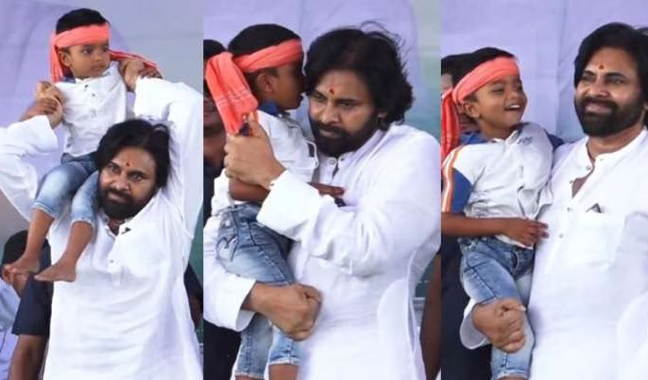 Pawan Kalyan| కార్య‌క‌ర్త కొడుకుని భుజాల మీదకి ఎక్కించుకున్న ప‌వ‌న్.. వైరల్ అవుతున్న వీడియో