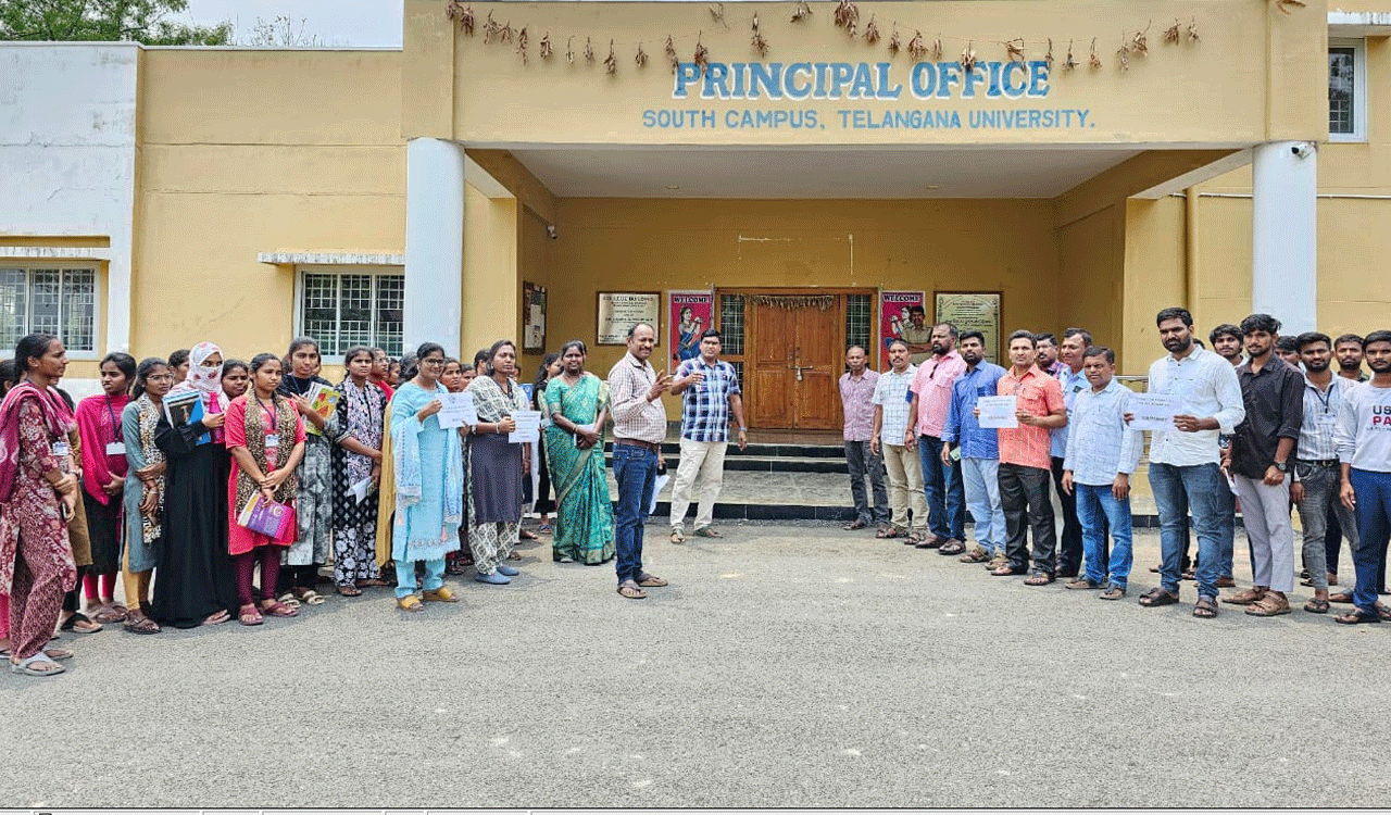 telangana university | కాంట్రాక్ట్ అధ్యాపకుల అరెస్టుకు నిరసనగా సౌత్ క్యాంపస్ బంద్