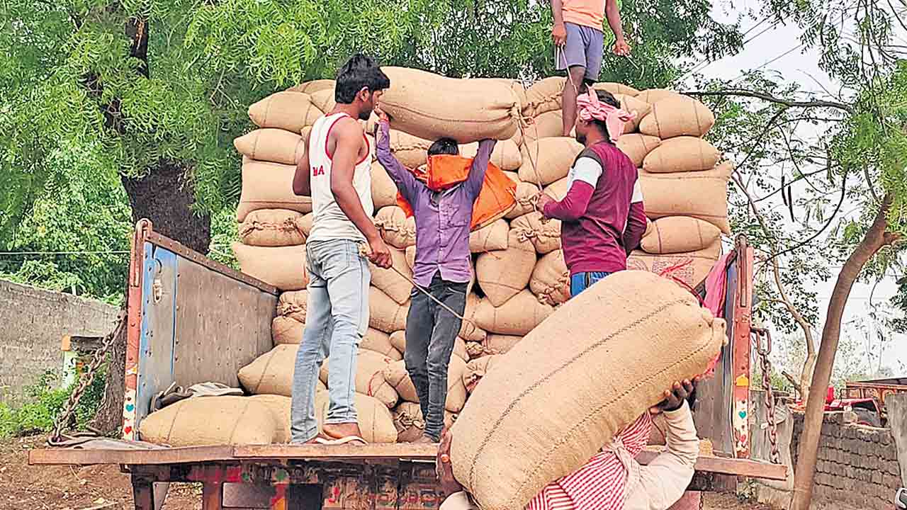 ధాన్యం బస్తాల తరలింపు