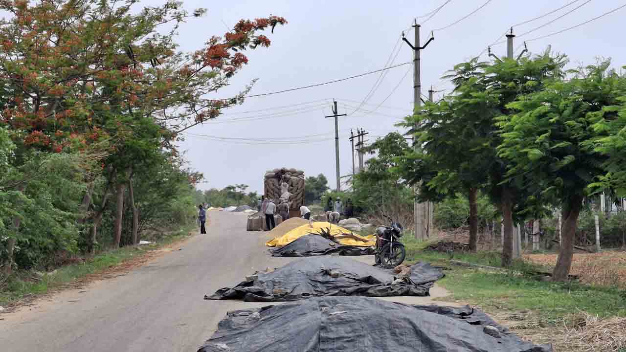 Grain Piles | రోడ్లపైనే రైతుల కల్లాలు.. జంకుతున్న ప్రయాణికులు