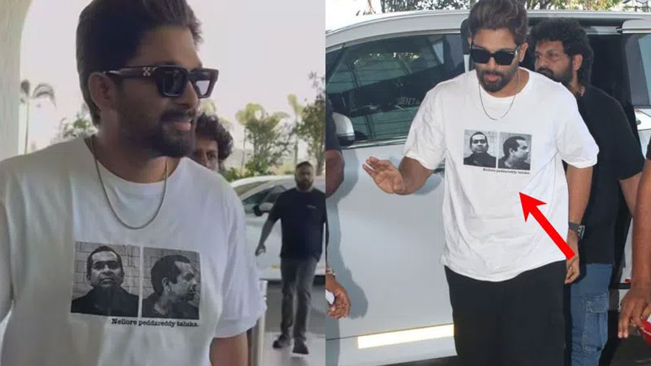 Allu Arjun | అల్లు అర్జున్ టీ ష‌ర్ట్ మీద నెల్లూరు పెద్దారెడ్డి తాలూకా కోట్.. వైర‌ల్ అవుతున్న ఫొటోలు