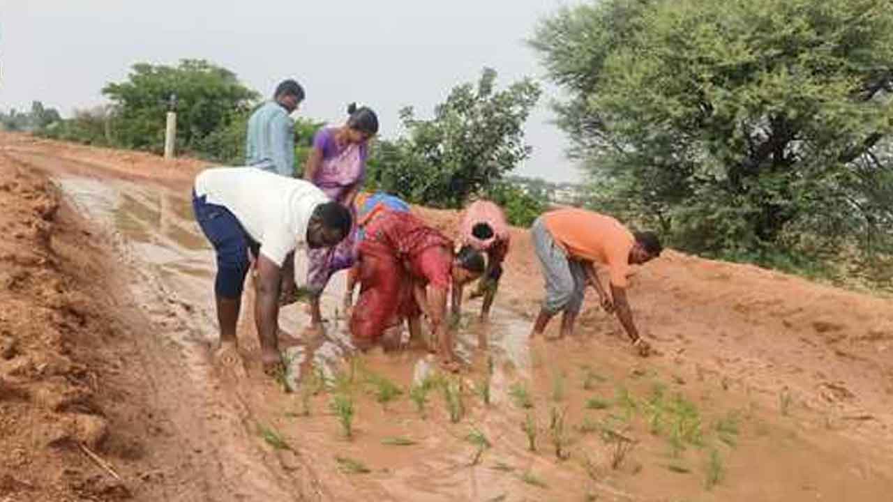 Mahabubnagar | రోడ్డు నిర్మాణంలో అధికారుల అలసత్వం.. రహదారిపై వరి నాట్లు వేసి గ్రామస్తుల నిరసన