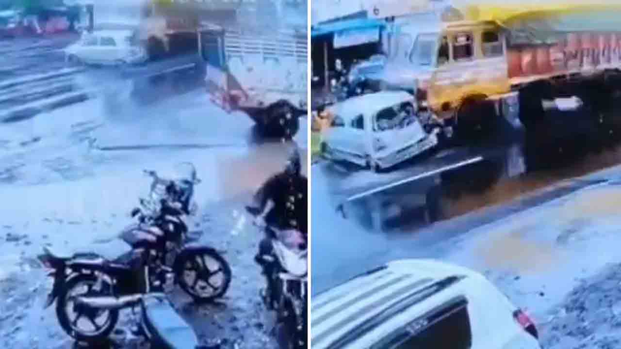 Watch: హైవేపై కారును ఈడ్చుకెళ్లిన లారీ.. తర్వాత ఏం జరిగిందంటే?