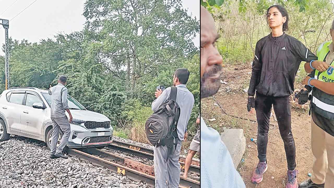 రైల్వే ట్రాక్‌పై కారు నడిపి.. ఆత్మహత్యాయత్నం