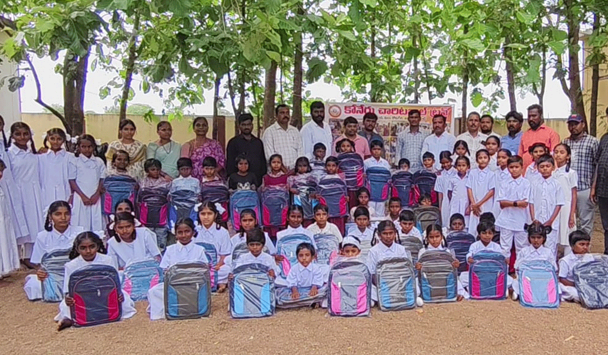 school bags | సుంకినిలో ప్రభుత్వ పాఠశాల విద్యార్థులకు స్కూల్ బ్యాగ్స్ వితరణ
