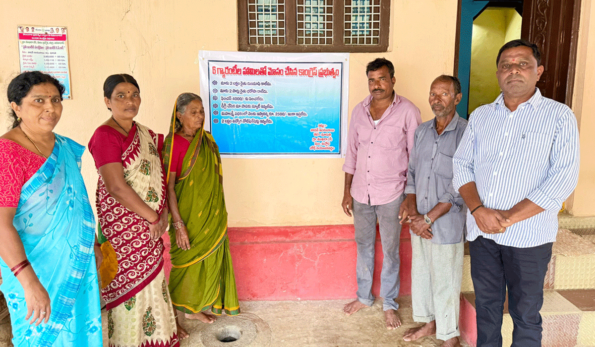 Protest with flexi | ఇండ్ల ముందు కాంగ్రెస్‌ మోసాలపై ఫ్లెక్సీలతో నిరసన.. ఇచ్చోడ మండలంలో ఘటన