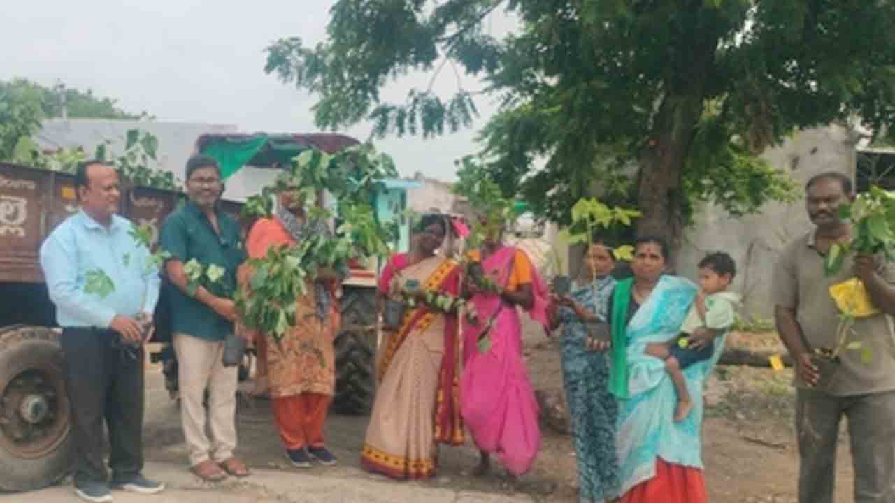 Environmental protection | జామిడిలో పర్యావరణ పరిరక్షణకు ఇంటింటికీ మొక్కల పంపిణీ