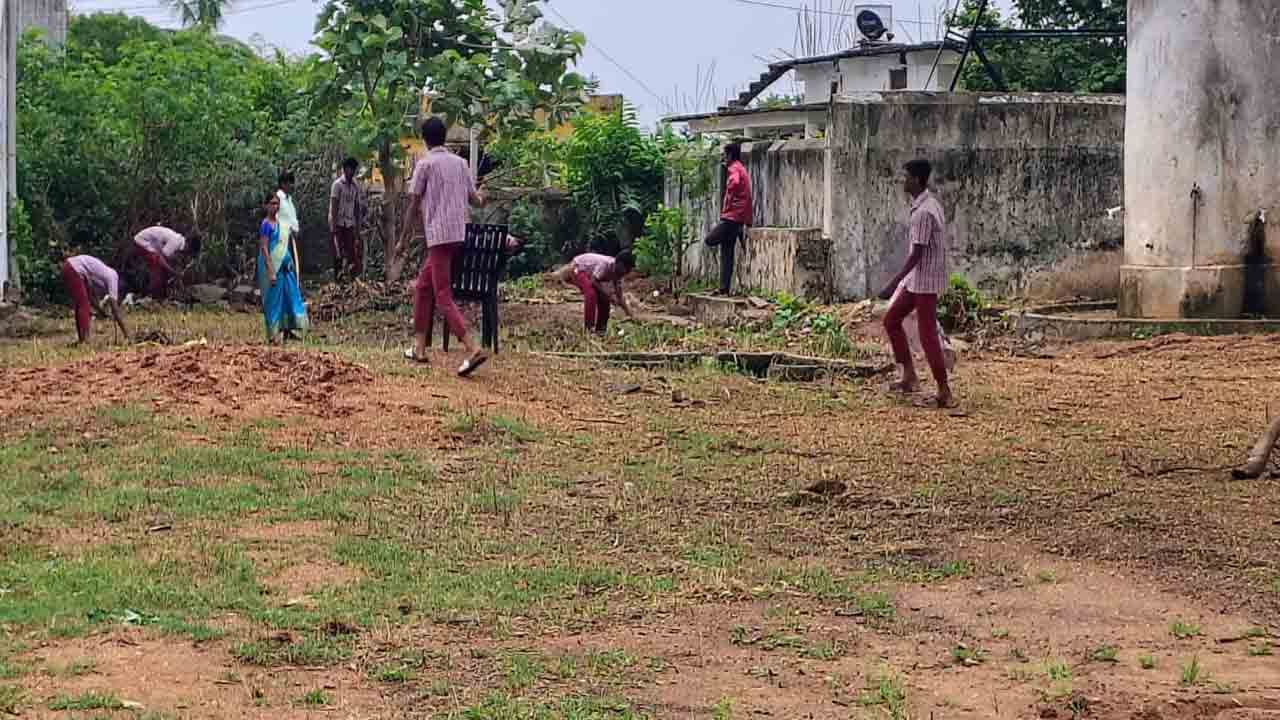 Students | క్లాస్‌లో ఉండాల్సిన వేళ.. పిచ్చిమొక్కలు, గడ్డి తొలగింపు పనిలో విద్యార్థులు