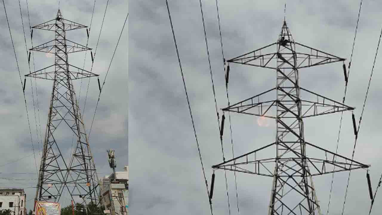 హైటెన్షన్ స్తంభం ఎక్కి వ్యక్తి హల్‌చల్‌