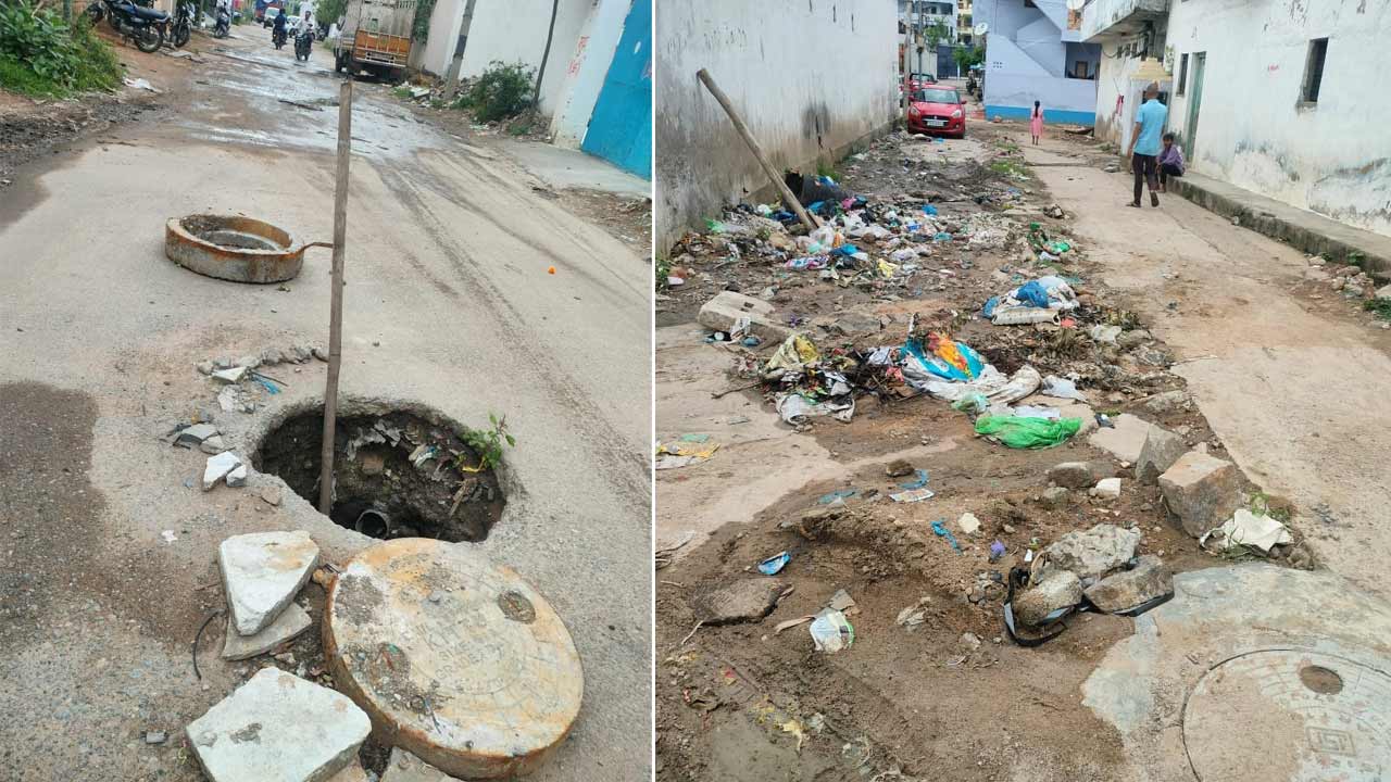 మూతలు లేని మ్యాన్‌హోల్స్‌.. గుంతలమయంగా రోడ్లు.. మైలార్‌దేవ్‌పల్లిలో దుస్థితి