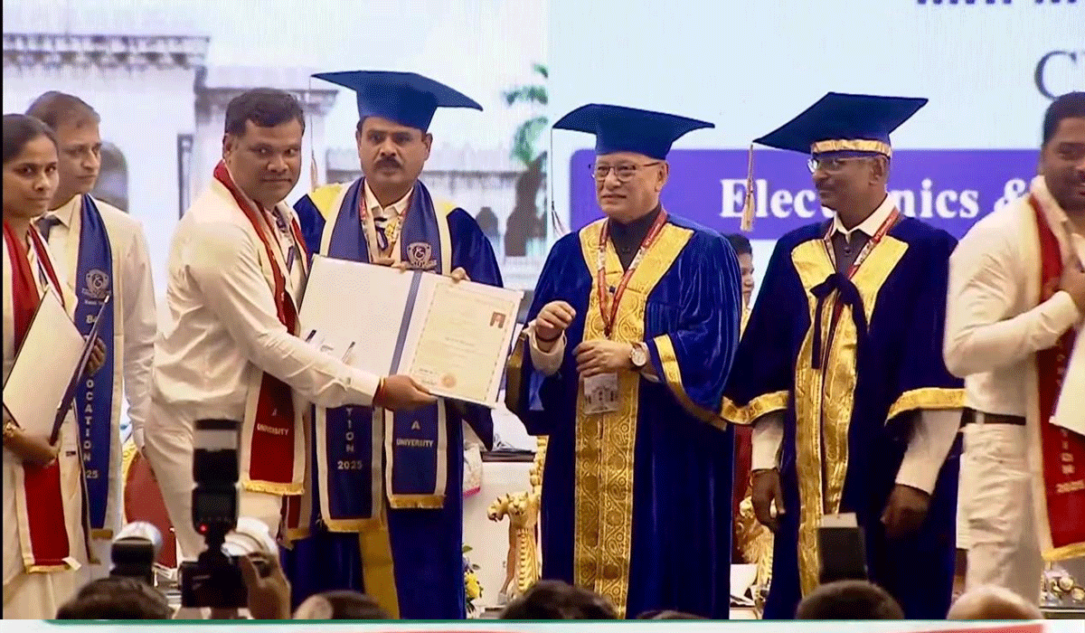 PhD degree | వీర్నపల్లి వాసికి పీహెచ్డీ పట్టా.. గవర్నర్ చేతుల మీదుగా అందుకున్న కృష్ణ