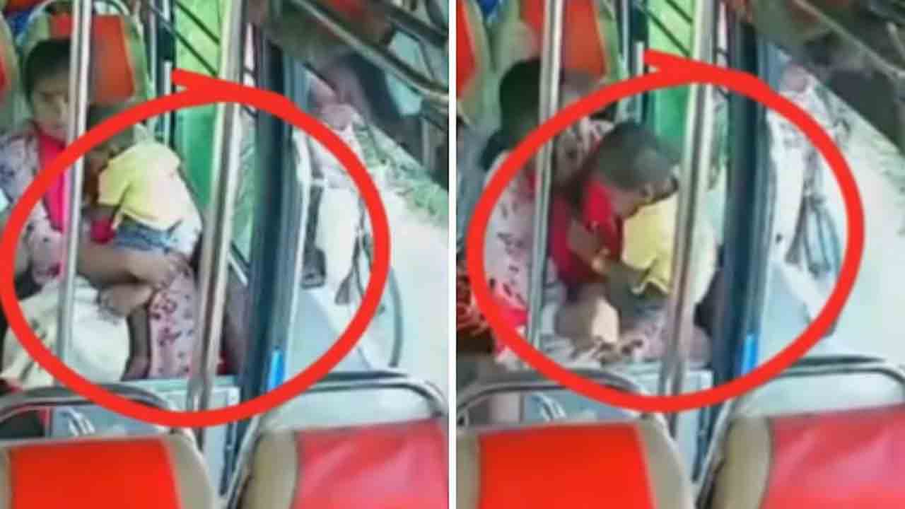 Watch: సడన్ బ్రేక్ వేసిన బస్సు డ్రైవర్.. రోడ్డుపై పడిన తల్లి చేతిలోని బిడ్డ