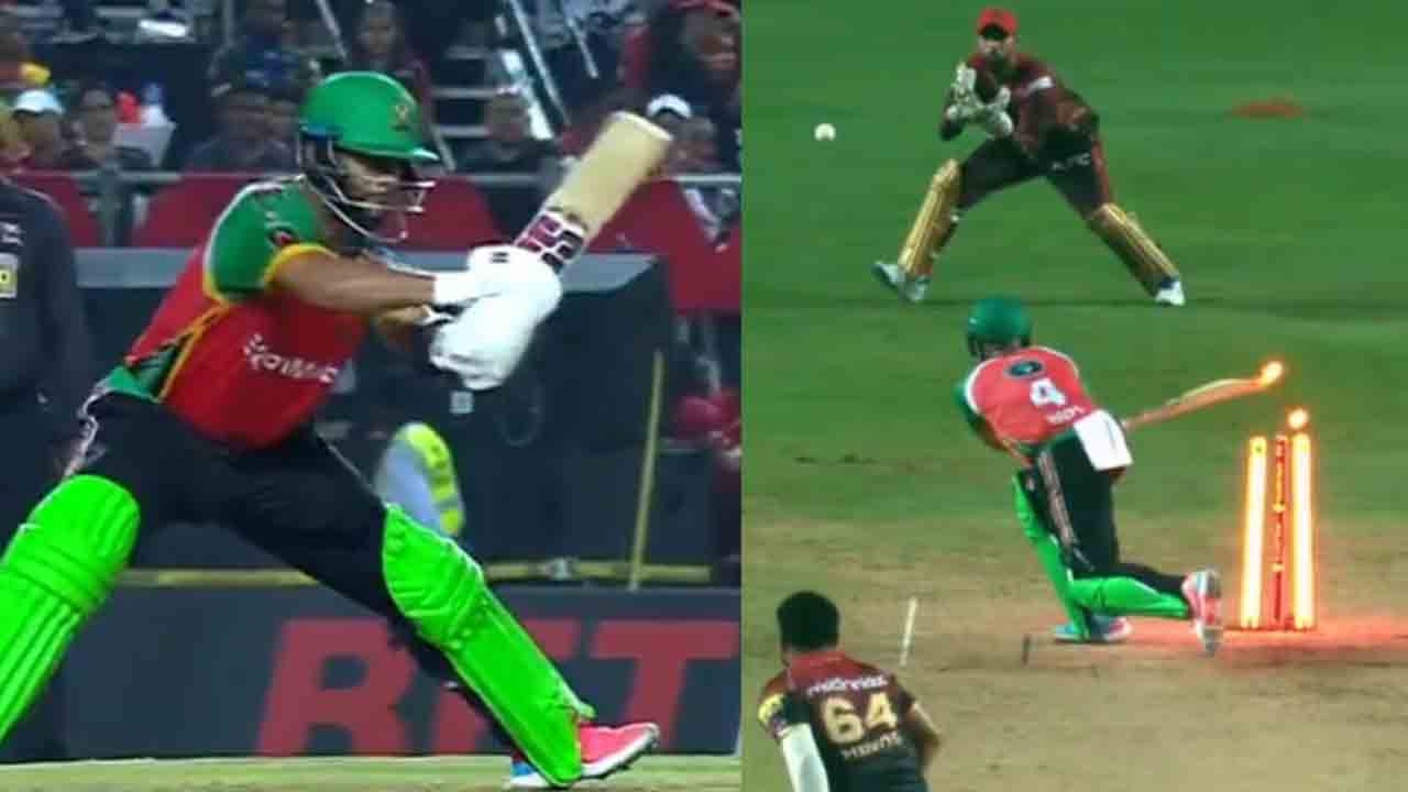 CPL T20 | వైడ్‌బాల్ ఆడబోయి హిట్‌వికెట్.. దురదృష్టమంటే ఇదే.. వీడియో