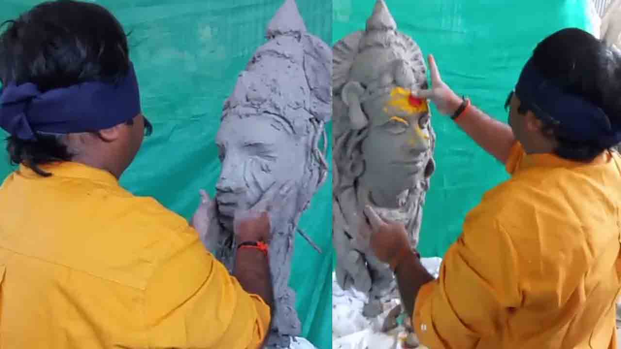 Bhavani matha | కండ్లకు గంతలు.. 70 నిమిషాల్లోనే భవానీ మాత విగ్రహం తయారీ