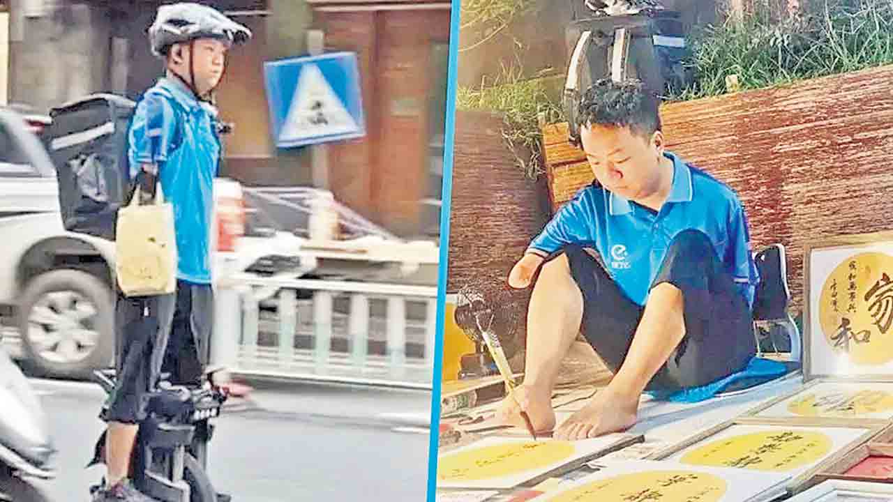 చేతులు లేకపోయినా ఫుడ్‌ డెలివరీ.. సంపాదనలో కొంత మేర దానం