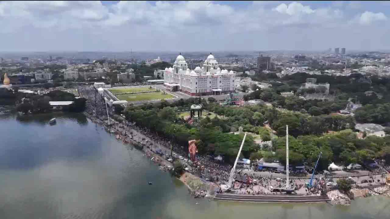 Khairatabad Ganesh | సెక్రటేరియట్ వద్ద ఖైరతాబాద్ మహాగణపతి డ్రోన్ విజువల్స్