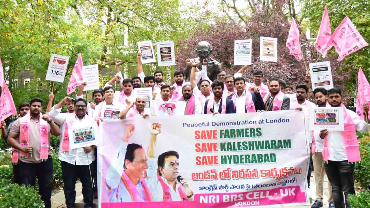 BRS NRIs | కాంగ్రెస్ అరాచక పాలనపై లండన్‌లో బీఆర్‌ఎస్‌ ఎన్‌ఆర్‌ఐల నిరసన