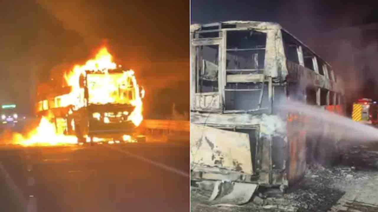 Watch: మంటల్లో దగ్ధమైన బస్సు.. డ్రైవర్‌ అలెర్ట్‌తో ప్రయాణికులు సురక్షితం