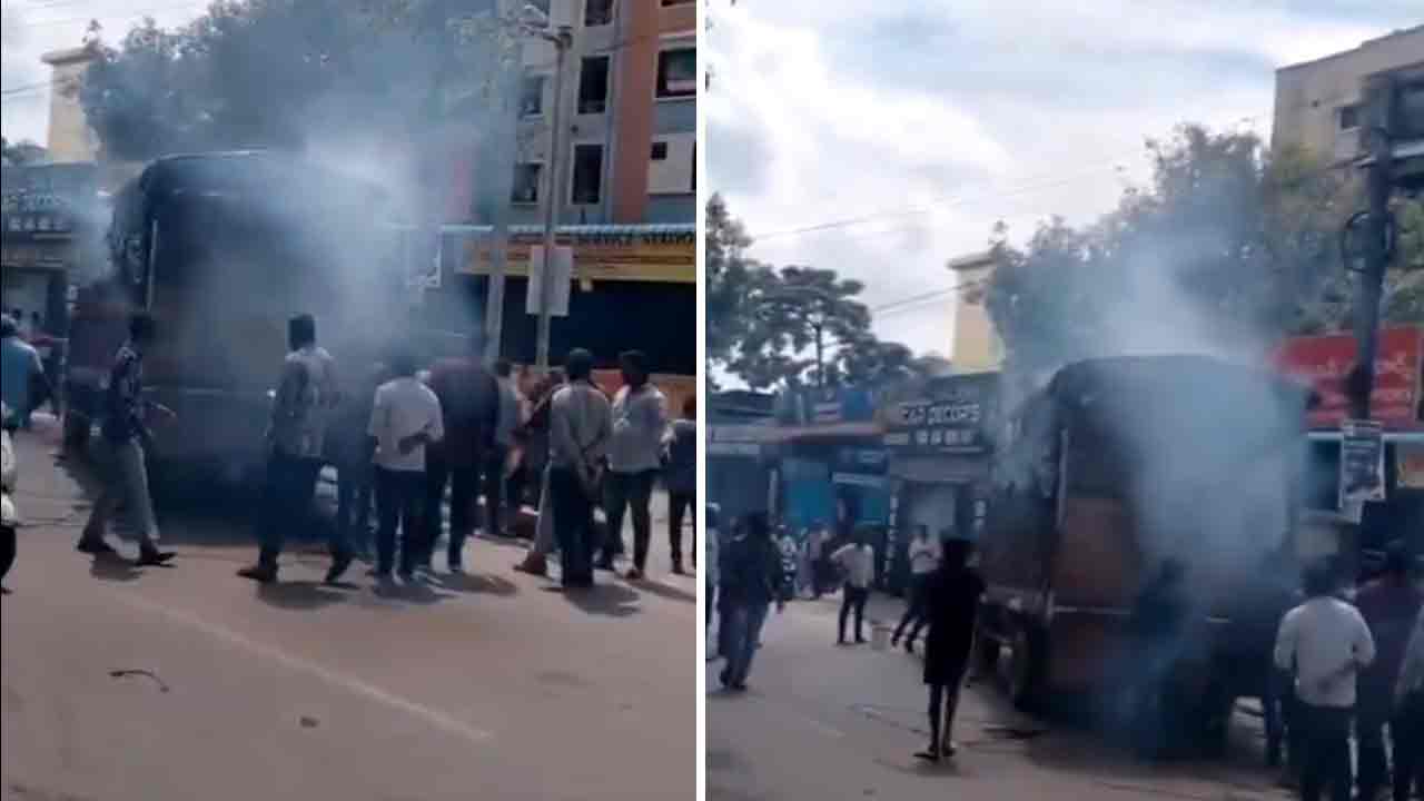 Hyderabad | మద్యం లోడ్తో వెళ్తున్న డీసీఎంలో మంటలు.. మద్యం బాటిళ్లను ఎత్తుకెళ్లిన జనం