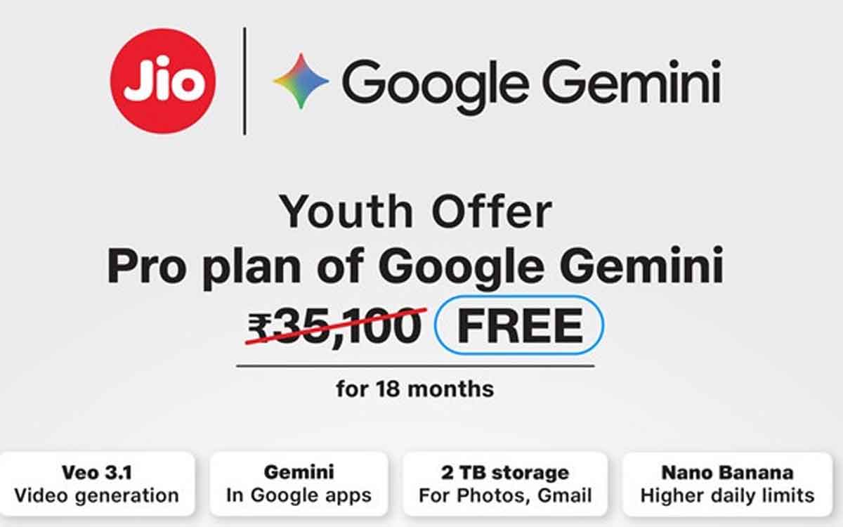 Reliance Jio Youth Offer | యువతకు రిలయన్స్ జియో బంపర్ ఆఫర్.. 18 నెలల పాటు గూగుల్ జెమిని ఏఐ ప్రొ సబ్స్క్రిప్షన్ ఫ్రీ..