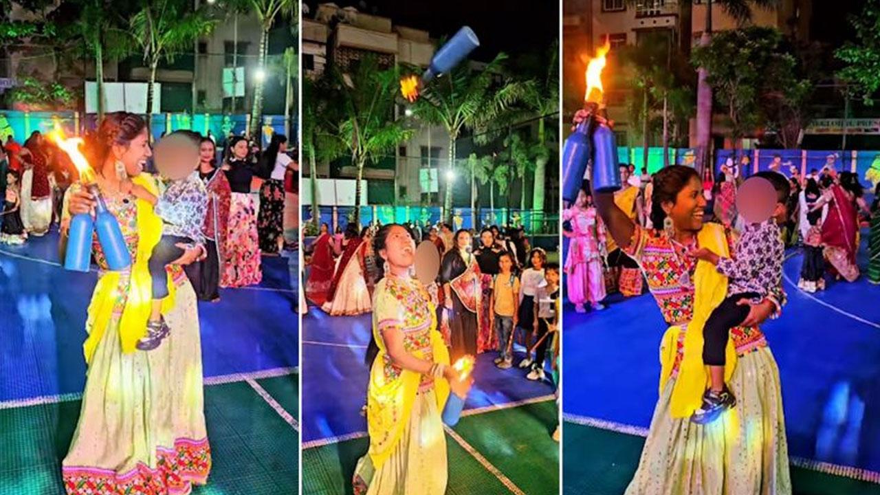 Woman Bartender: పిల్లోడిని ఎత్తుకుని ఫైర్ బాటిళ్ల‌తో మ‌హిళా బార్‌టెండ‌ర్ విన్యాసాలు.. వీడియో