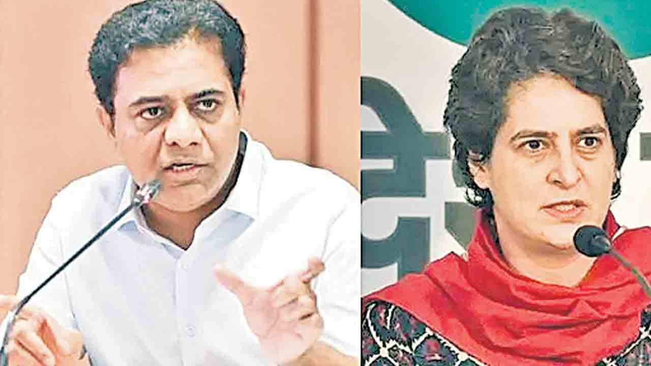 కేటీఆర్‌ది తప్పు.. ప్రియాంకది ఒప్పా.. ఈసీకి ఫిర్యాదు చేస్తామంటూ కాంగ్రెస్‌ హడావుడి