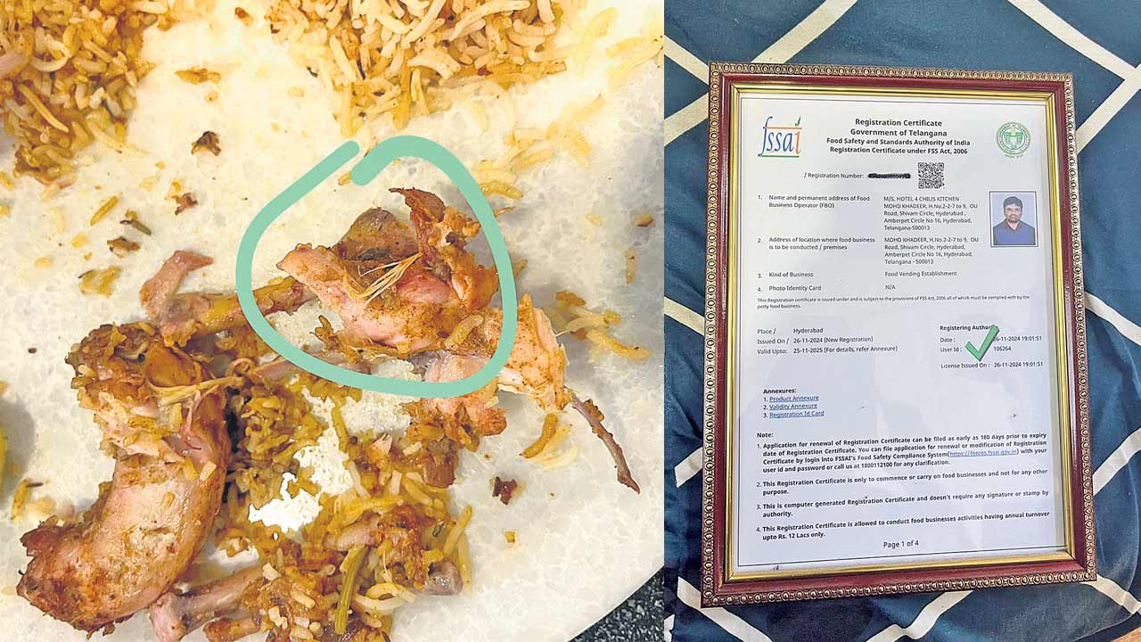 బిర్యానీలో కోడి ఈకలు