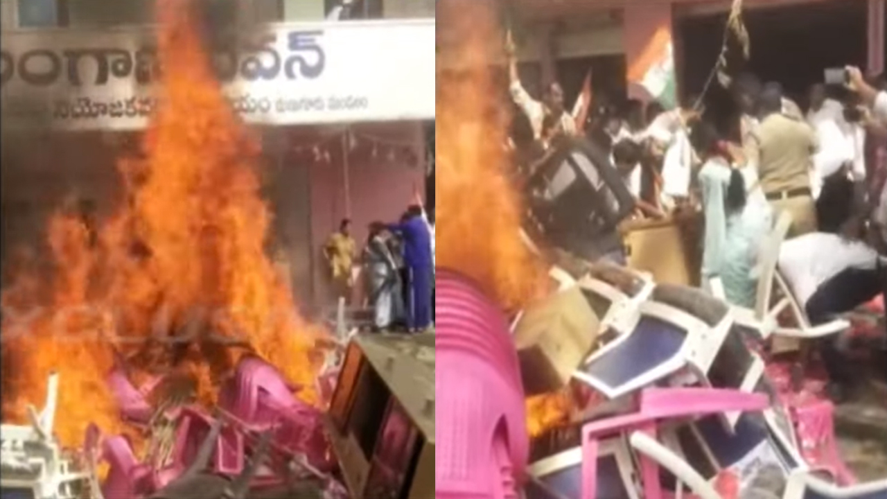 BRS | మణుగూరులో బీఆర్‌ఎస్‌ పార్టీ కార్యాలయంపై కాంగ్రెస్‌ గూండాల దాడి