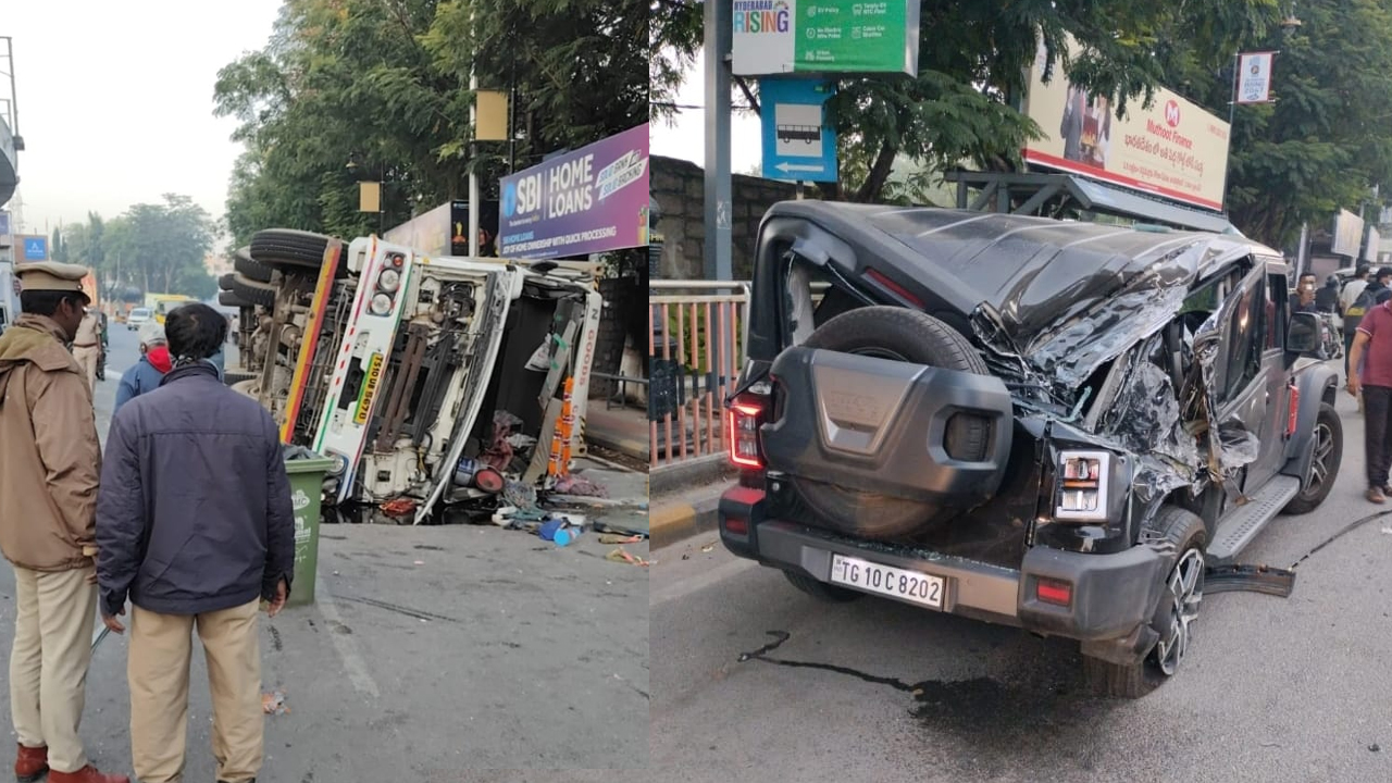 Begumpet | బేగంపేటలో థార్‌ను ఢీకొట్టి.. ట్రక్ బోల్తా.. భారీగా ట్రాఫిక్‌ జామ్‌