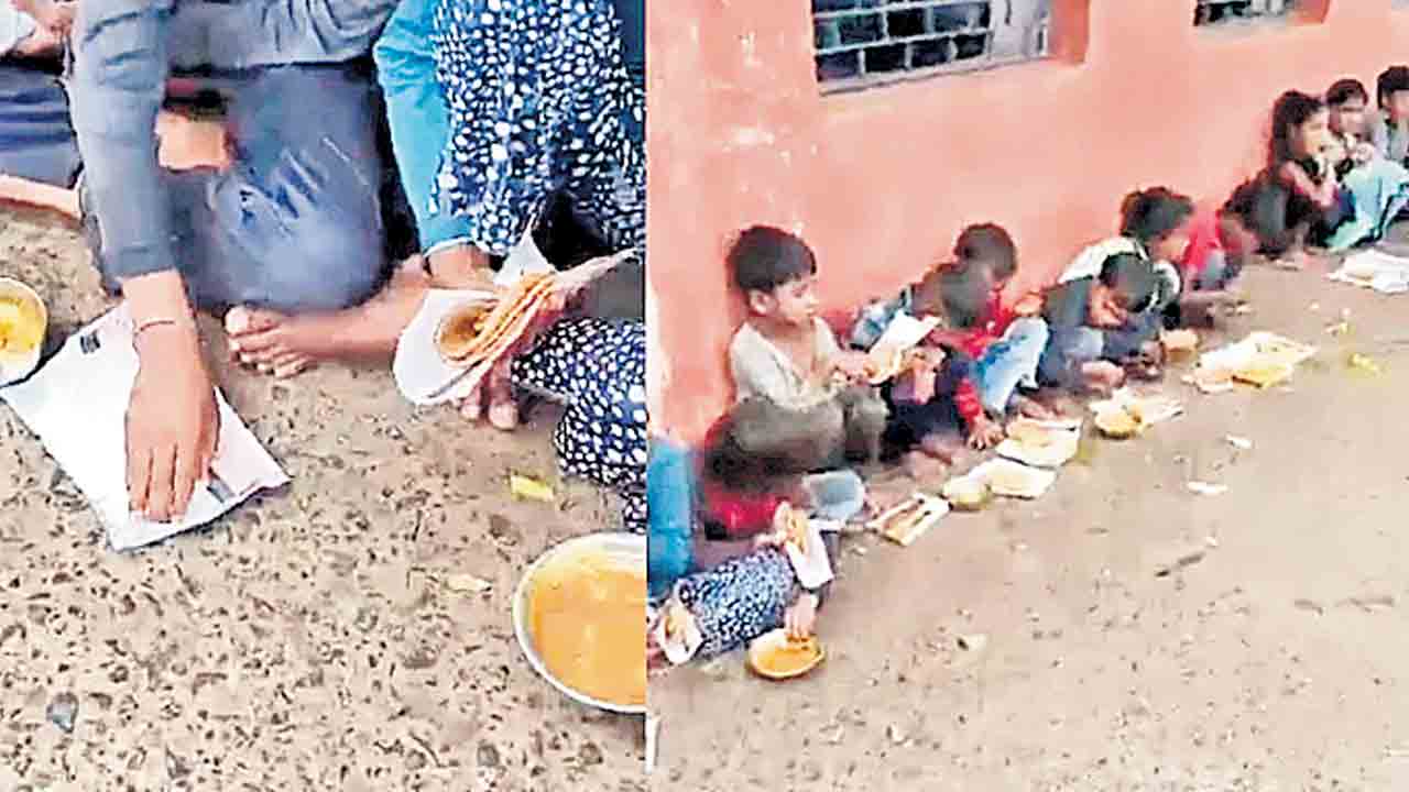 చిత్తు కాగితాల్లో మధ్యాహ్న భోజనం