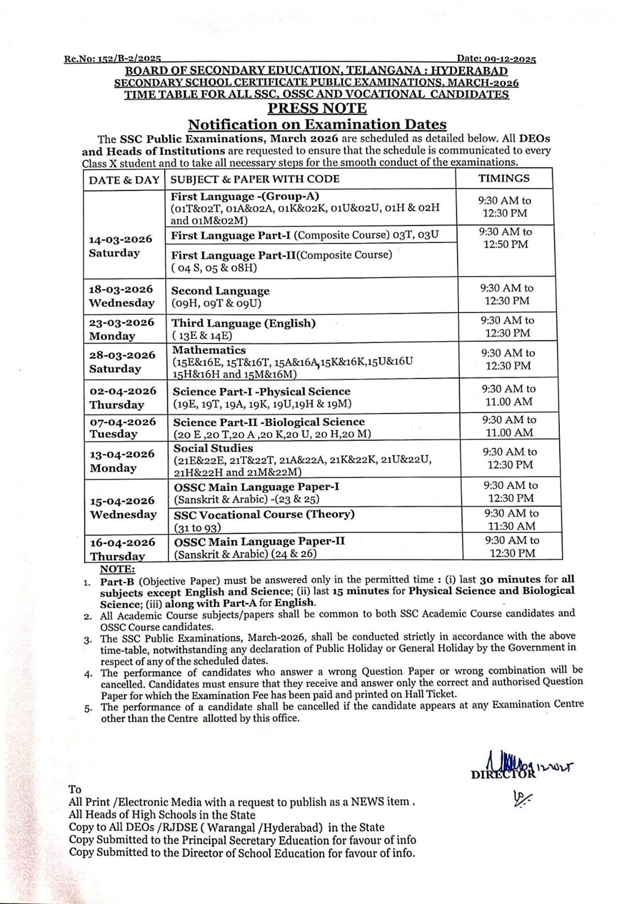 Tg Ssc Exam Schedule