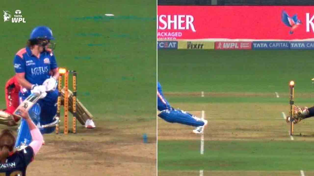 MIW vs RCBW | రీచా సూపర్ స్టంపింగ్.. మూడు వికెట్లు కోల్పోయిన ముంబై..!