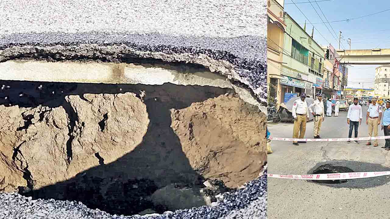 న్యూ మలక్‌పేట రోడ్డులో భారీ గుంత