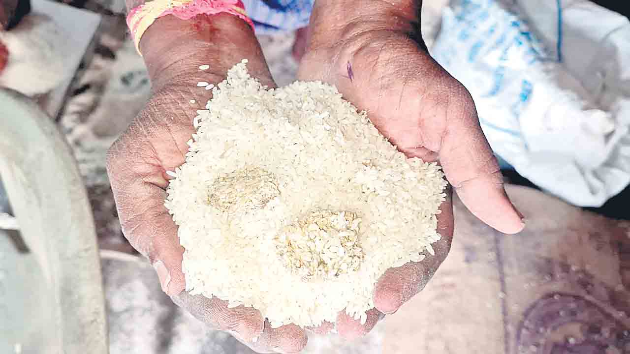 రేషన్‌లో బూజుపట్టిన బియ్యం పంపిణీ
