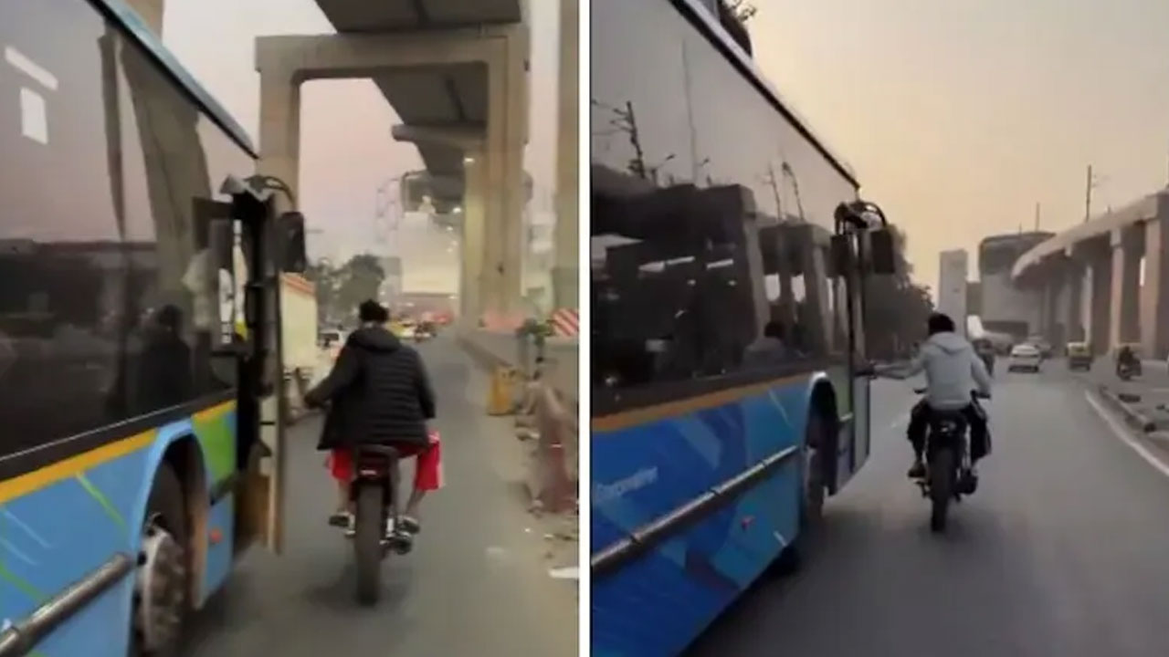 Biker Stunts: రీల్స్ కోసం బ‌స్సుల డోర్లు తీస్తూ స్టంట్స్‌..  సీసీటీవీ ఆధారంగా బైక‌ర్ అరెస్టు