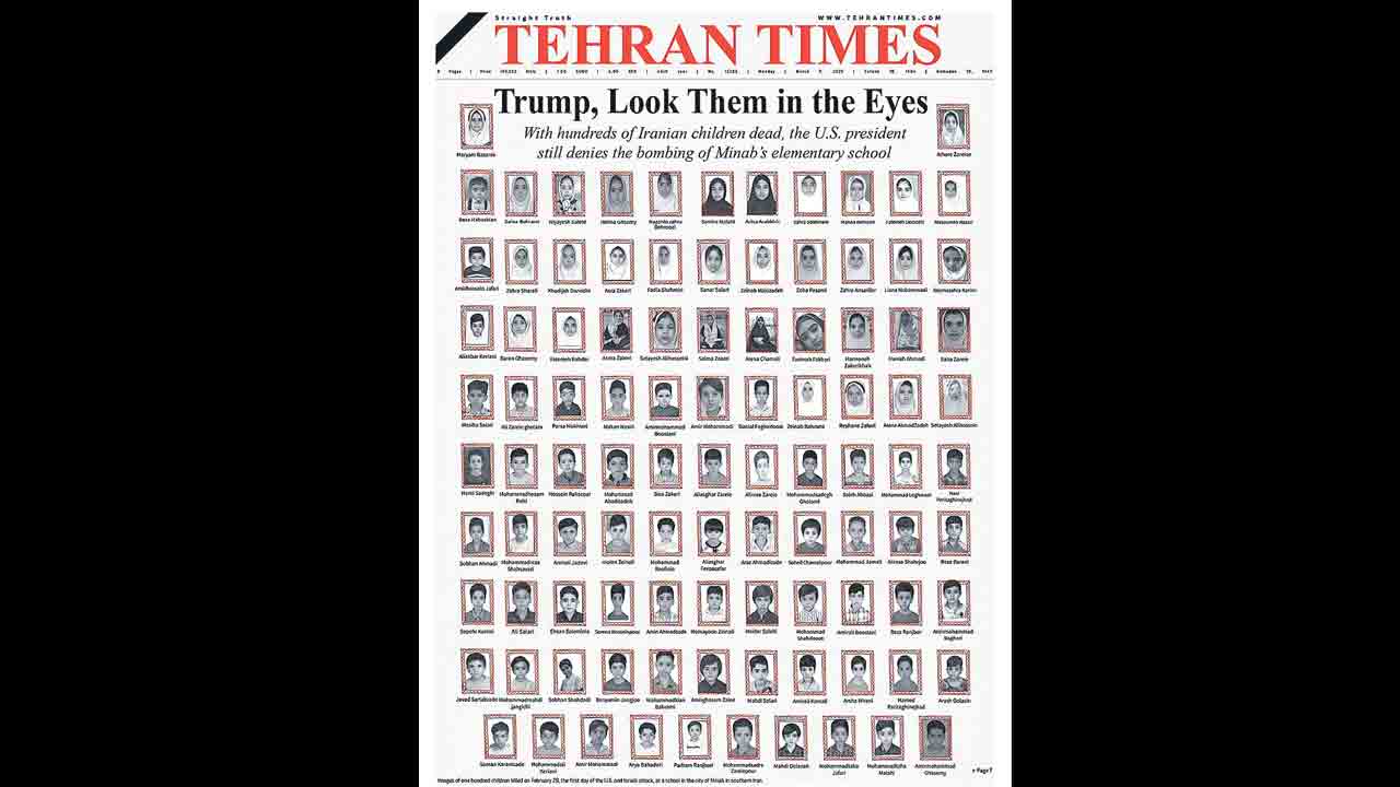 ట్రంప్‌.. ఈ పసివాళ్ల కండ్లల్లోకి చూడు.. చనిపోయిన స్కూల్‌ పిల్లల ఫొటోలతో ఇరాన్‌ దినపత్రిక ఫస్ట్‌ పేజీ ప్రచురణ