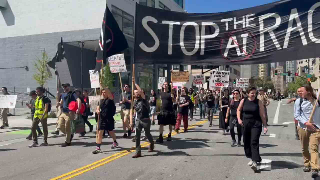 అత్యాధునిక ఏఐ నమూనాలు ఆపండి.. దిగ్గజ కంపెనీలను డిమాండ్‌ చేస్తూ అమెరికాలో భారీ నిరసన