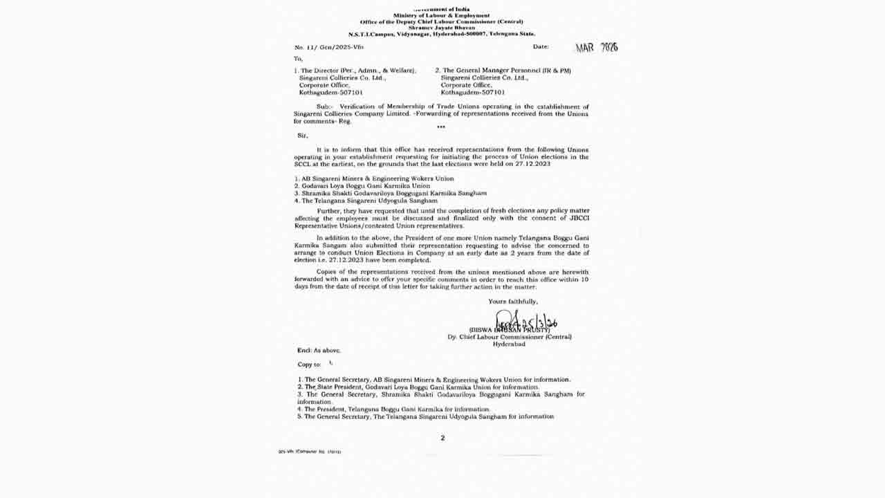 సింగరేణి గుర్తింపు ఎన్నికలపై సీఎల్‌సీ నోటీస్‌