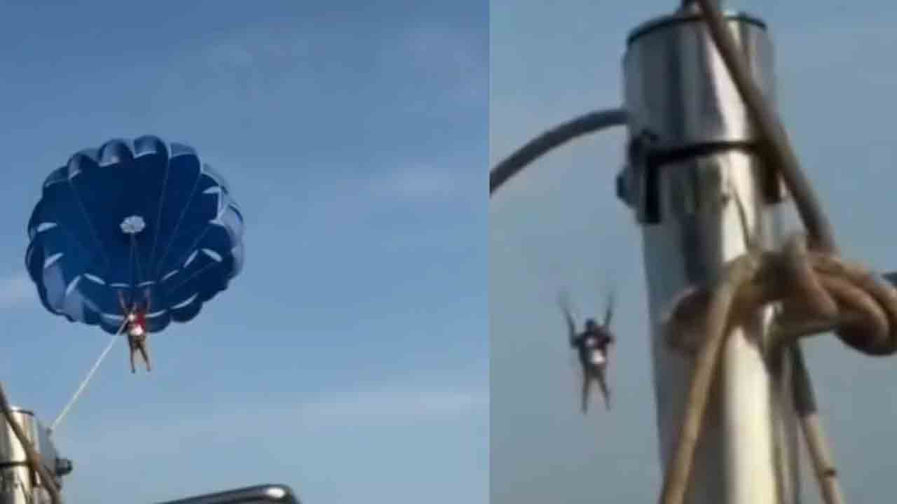 Watch: పర్యాటకుడు గాలిలో ఉండగా.. తెగిన పారాసైలింగ్ తాడు