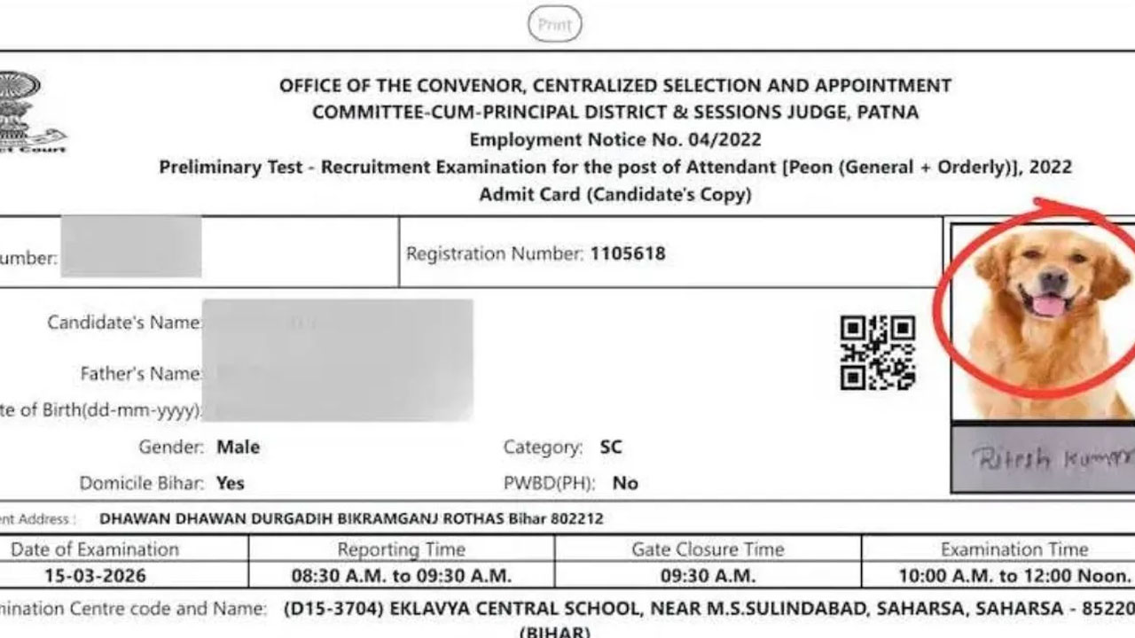 Admit Card: హాల్‌టికెట్‌పై కుక్క ఫోటో.. షాక్‌కు గురైన అభ్య‌ర్థి