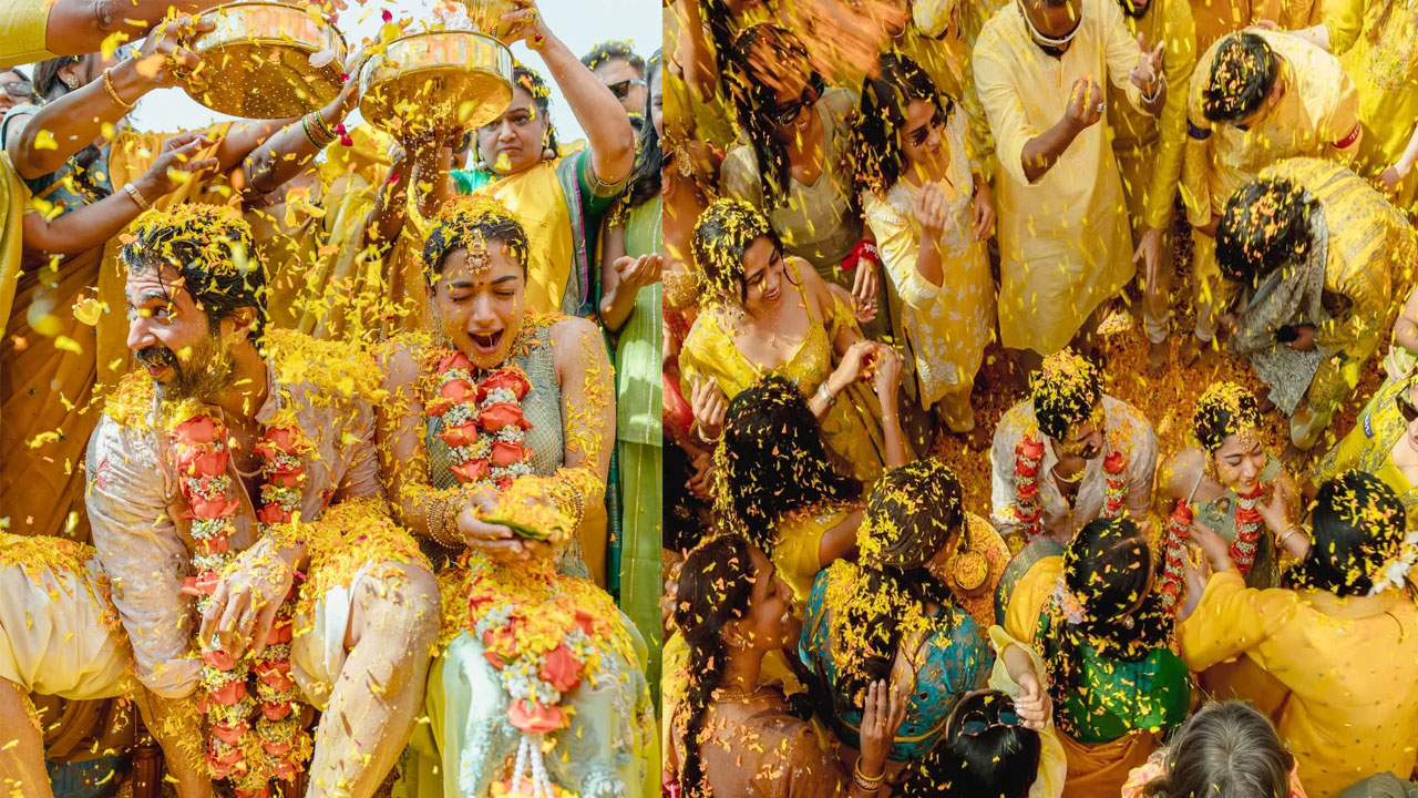 Virosh | విరోష్ హల్దీ ఫొటోలు వైరల్.. రంగుల్లో తడిసిన రష్మిక-విజయ్ క్యూట్ మూమెంట్స్