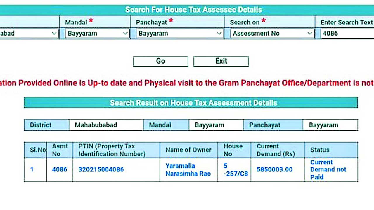 ఇంటి పన్ను @ రూ.58.50లక్షలు