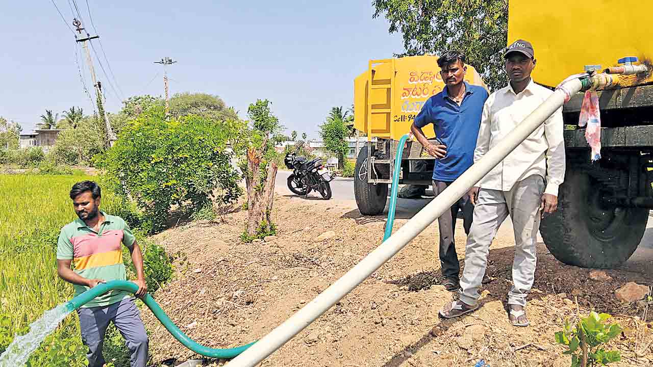 పొలానికి ట్యాంకర్‌ నీళ్లే దిక్కు