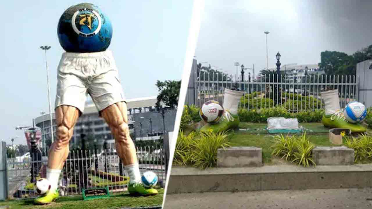 football sculpture demolished | మమతా రూపొందించిన ఫుట్‌బాల్‌ శిల్పం..   కూల్చేసిన బీజేపీ ప్రభుత్వం