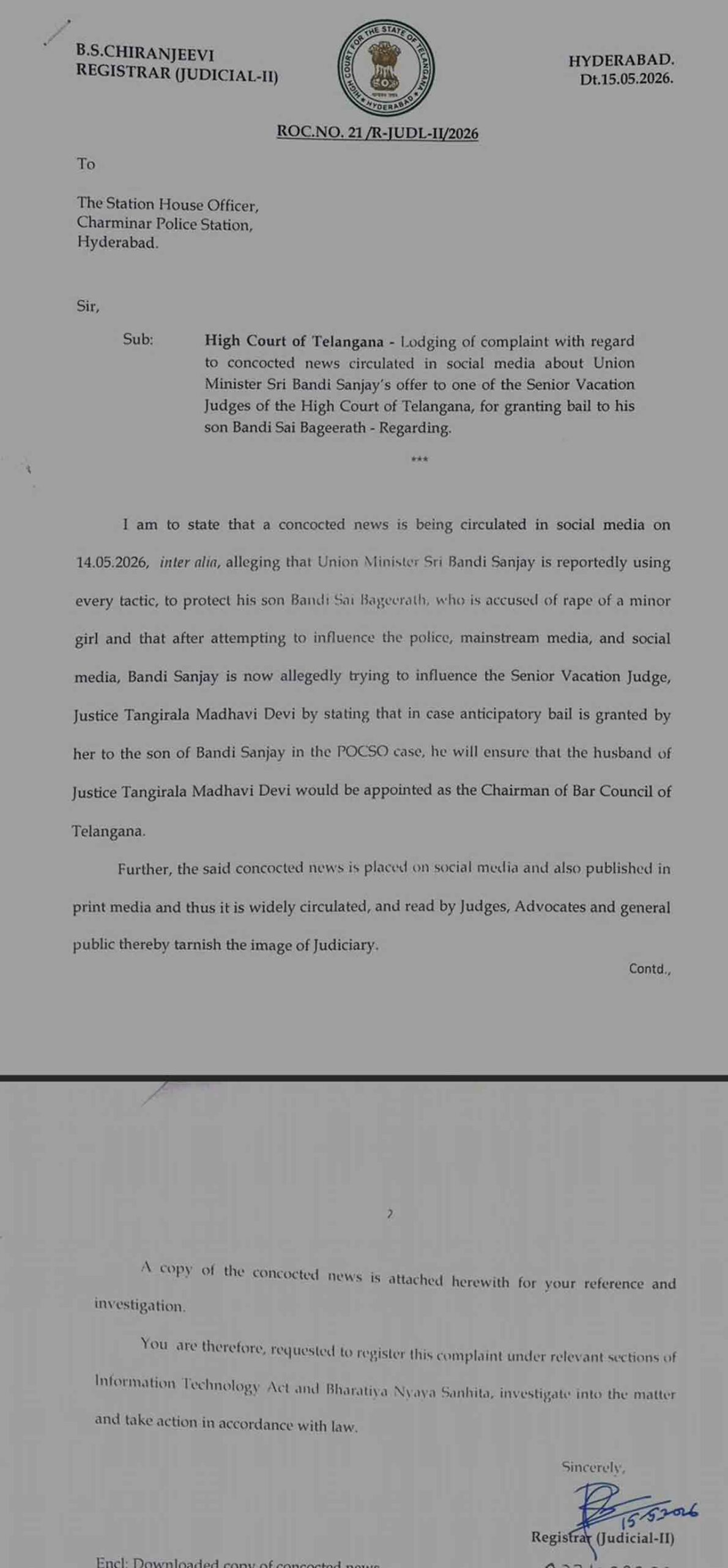 Tg High Court Letter