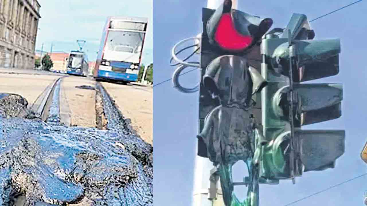 కరిగిపోతున్న రోడ్లు, ట్రాఫిక్‌ లైట్లు.. ప్రమాదకర స్థాయికి యూరప్‌లో వడగాడ్పులు